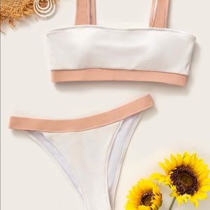 NWT - white & pink contrast ribbing bikini
